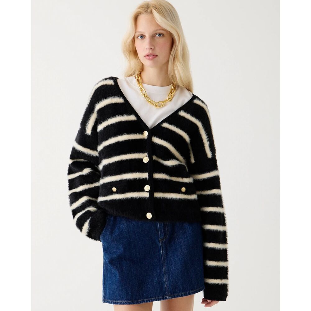 J Crew Lady Jacket Sweater in Striped Brushed Yarn Sz. XS